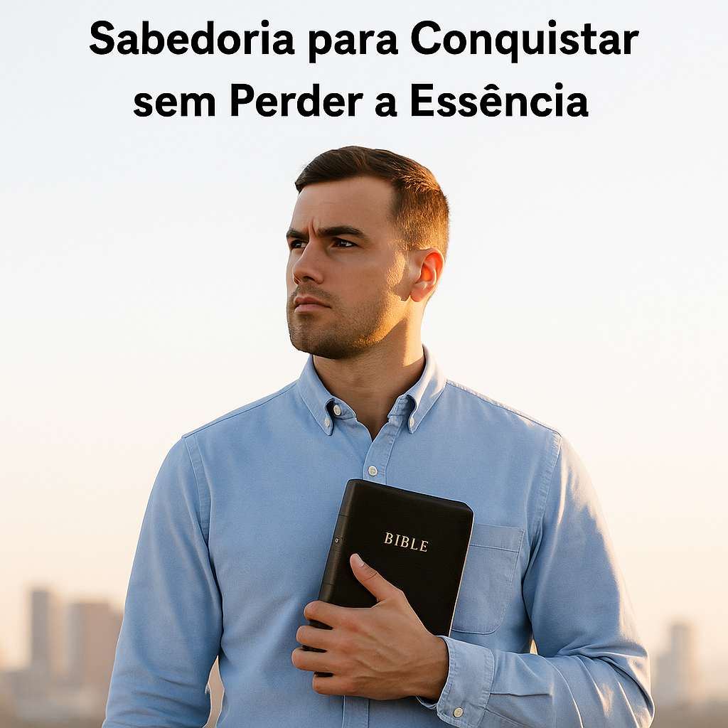 Homem segurando a Bíblia e olhando para o horizonte, simbolizando fé, liderança e propósito no empreendedorismo