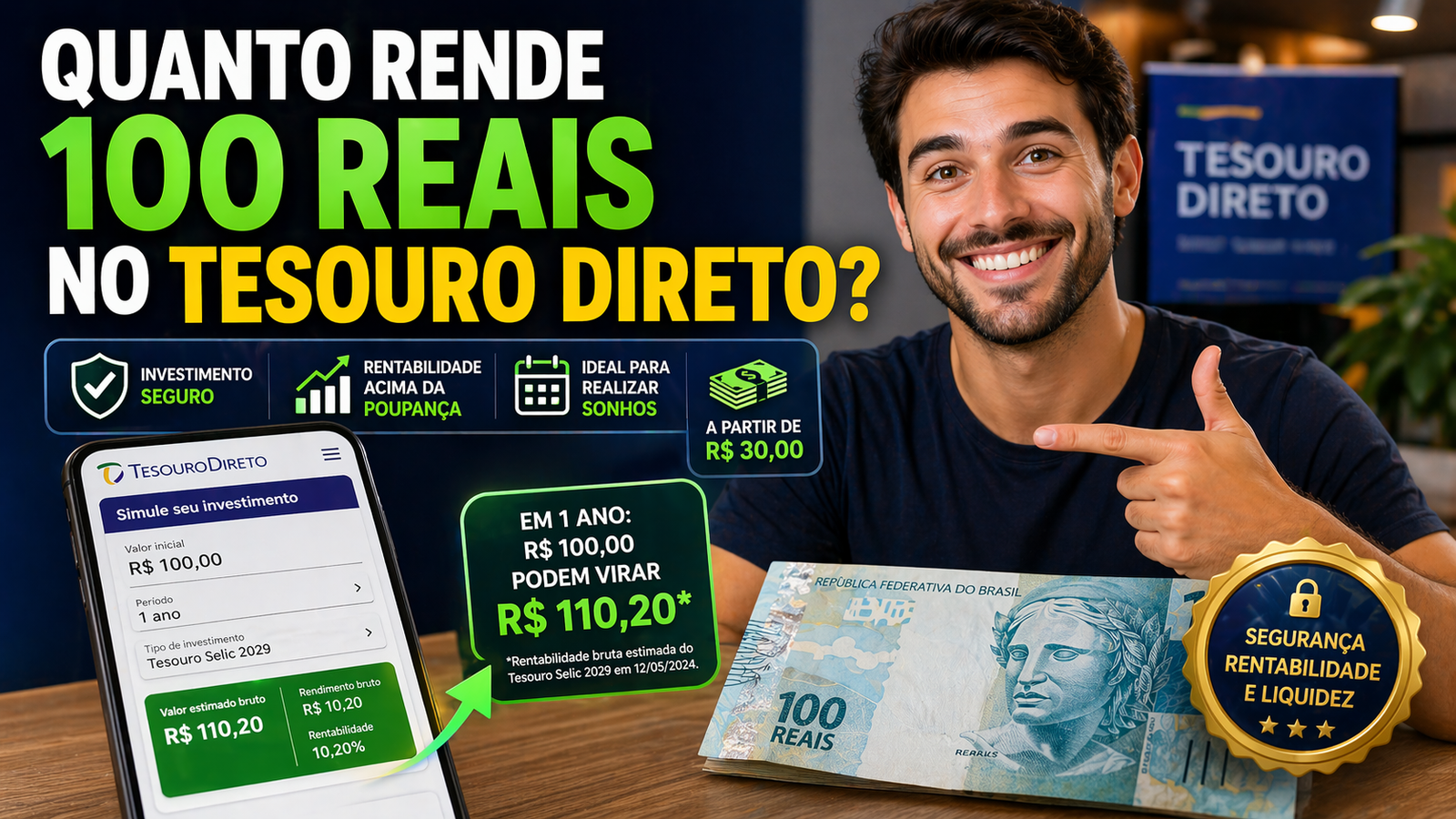 Quanto rende 100 reais no Tesouro Direto? Veja o que seu dinheiro pode fazer