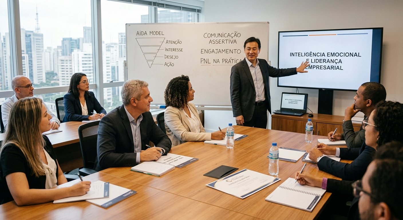 Empresa de Treinamento: Instituto Claudio Shen, ministrando palestra corporativa sobre Inteligência Emocional e Liderança Empresarial em São Paulo.